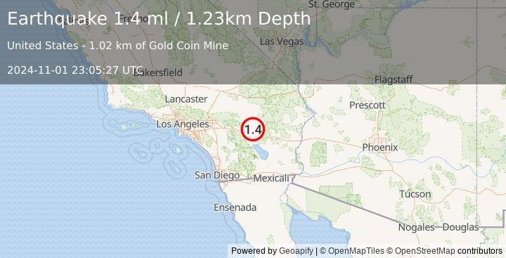 Earthquake 25 km S of Twentynine Palms, CA (1.4 ml) (2024-11-01 23:05:27 UTC)