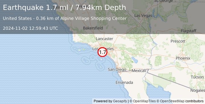 Earthquake 1 km NNW of Carson, CA (1.7 ml) (2024-11-02 12:59:43 UTC)