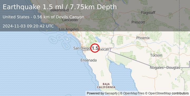 Earthquake 7 km W of Ocotillo, CA (1.5 ml) (2024-11-03 09:20:42 UTC)