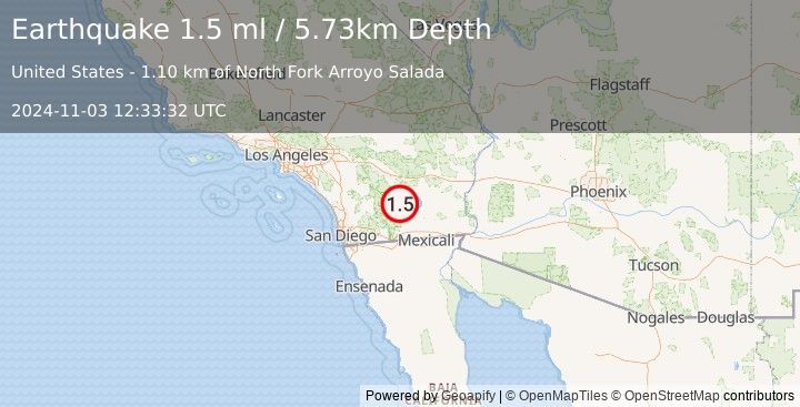 Earthquake 7 km SSW of Salton City, CA (1.5 ml) (2024-11-03 12:33:32 UTC)