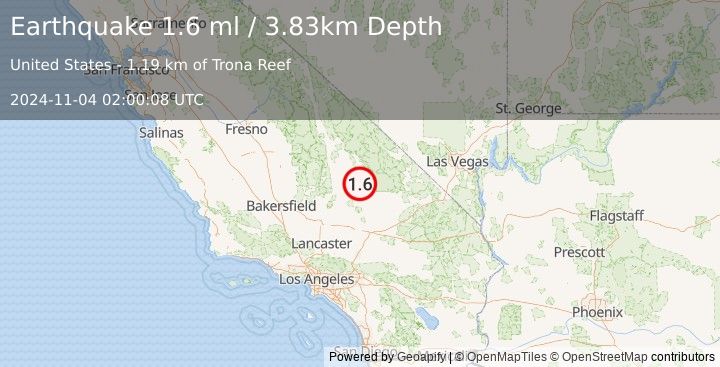 Earthquake 8 km E of Trona, CA (1.6 ml) (2024-11-04 02:00:08 UTC)