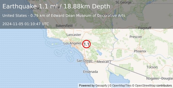 Earthquake 6 km N of Beaumont, CA (1.1 ml) (2024-11-05 01:10:47 UTC)