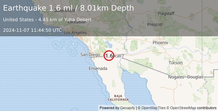 Earthquake 20 km ESE of Ocotillo, CA (1.6 ml) (2024-11-07 11:44:50 UTC)