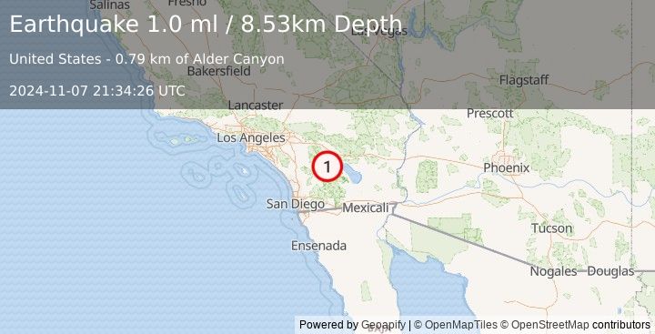 Earthquake 22 km N of Borrego Springs, CA (1.0 ml) (2024-11-07 21:34:26 UTC)