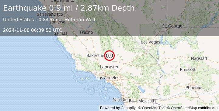 Earthquake 29 km NNW of California City, CA (0.9 ml) (2024-11-08 06:39:52 UTC)