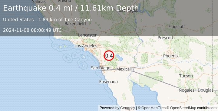 Earthquake 15 km SE of Anza, CA (0.4 ml) (2024-11-08 08:08:49 UTC)