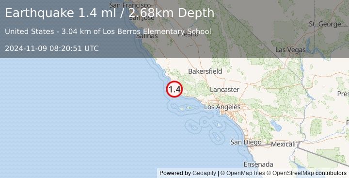 Earthquake 6 km E of Vandenberg Village, CA (1.4 ml) (2024-11-09 08:20:51 UTC)