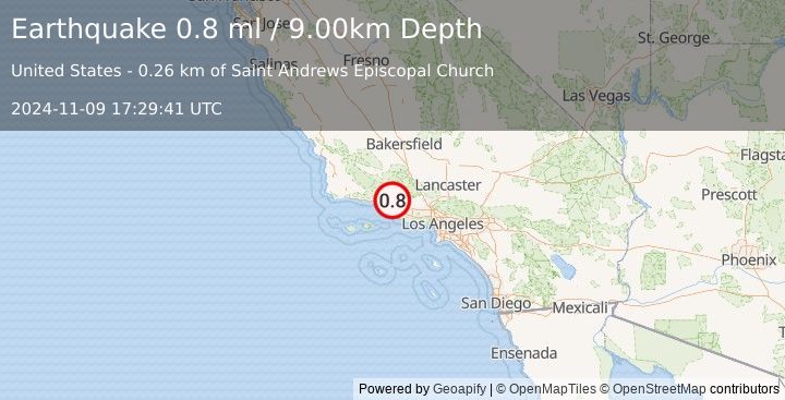 Earthquake 1 km SW of Ojai, CA (0.8 ml) (2024-11-09 17:29:41 UTC)