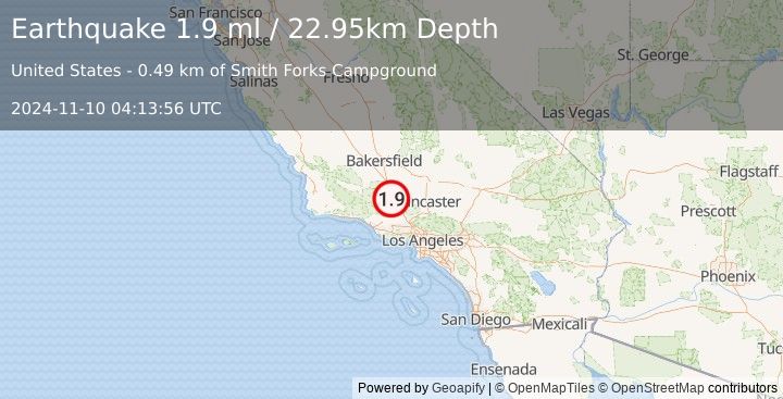 Earthquake 8 km S of Gorman, CA (1.9 ml) (2024-11-10 04:13:56 UTC)