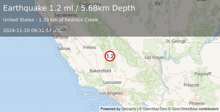 Earthquake 29 km W of Olancha, CA (1.2 ml) (2024-11-10 09:32:57 UTC)