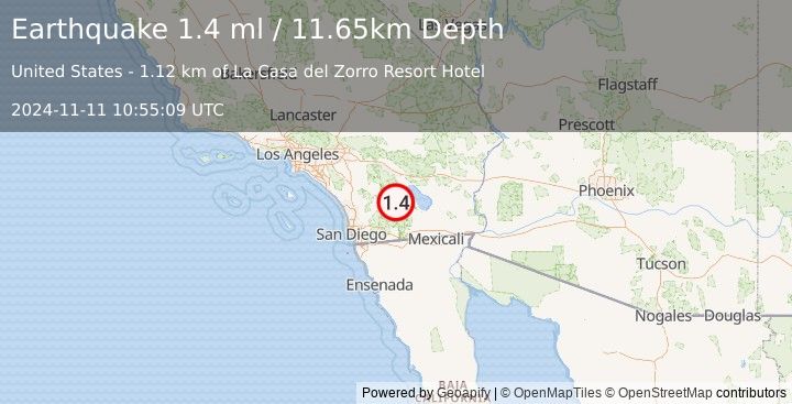 Earthquake 9 km E of Borrego Springs, CA (1.4 ml) (2024-11-11 10:55:09 UTC)