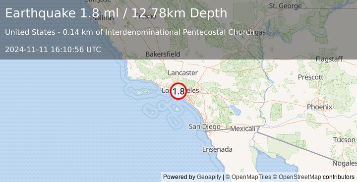 Earthquake 4 km NE of View Park-Windsor Hills, CA (1.8 ml) (2024-11-11 16:10:56 UTC)