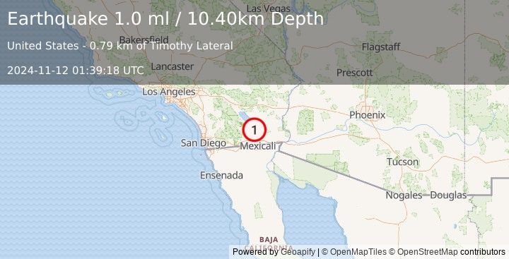 Earthquake 5 km NE of Westmorland, CA (1.0 ml) (2024-11-12 01:39:18 UTC)