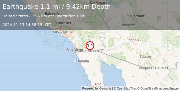 Earthquake 20 km W of Westmorland, CA (1.1 ml) (2024-11-13 14:58:19 UTC)