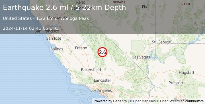 Earthquake 13 km SSW of Lone Pine, CA (2.6 ml) (2024-11-14 02:41:05 UTC)