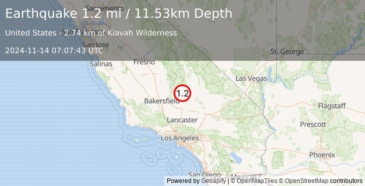 Earthquake 28 km W of Inyokern, CA (1.2 ml) (2024-11-14 07:07:43 UTC)