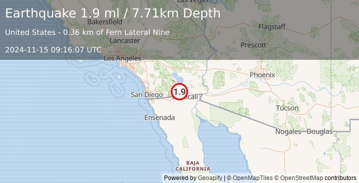 Earthquake 15 km W of Imperial, CA (1.9 ml) (2024-11-15 09:16:07 UTC)