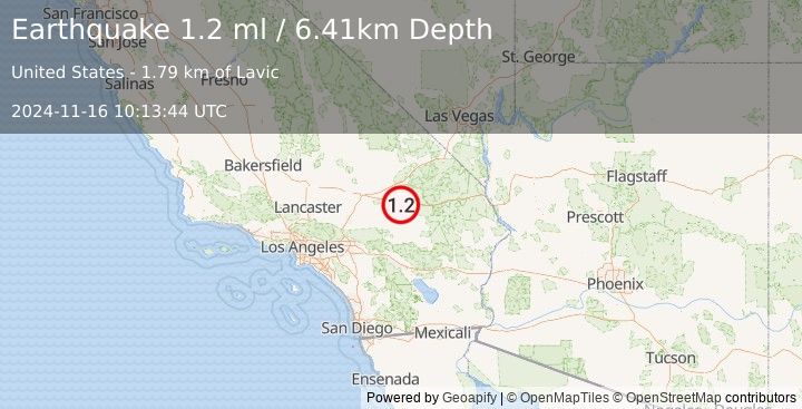 Earthquake 12 km W of Ludlow, CA (1.2 ml) (2024-11-16 10:13:44 UTC)