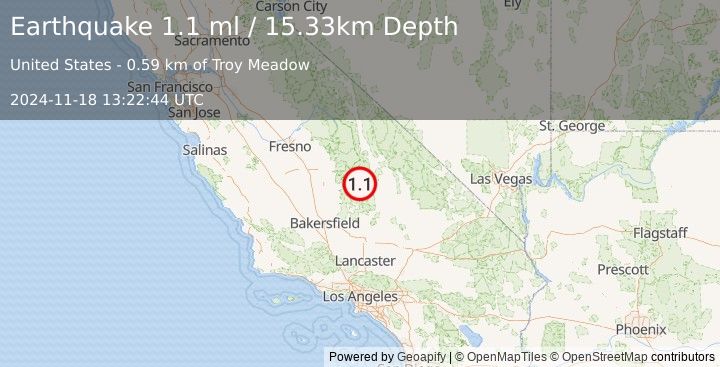 Earthquake 27 km W of Coso Junction, CA (1.1 ml) (2024-11-18 13:22:44 UTC)