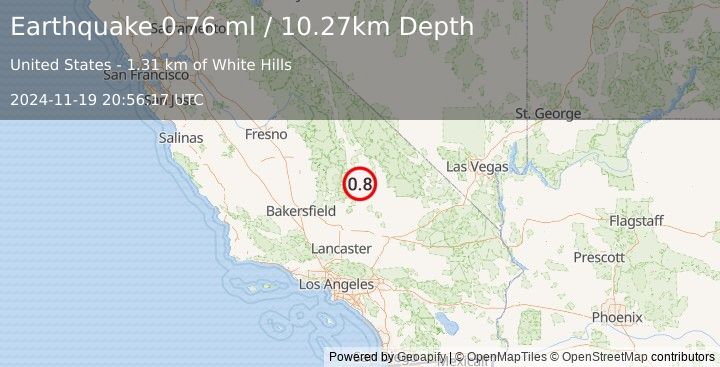 Earthquake 19 km ESE of Little Lake, CA (0.8 ml) (2024-11-19 20:56:17 UTC)