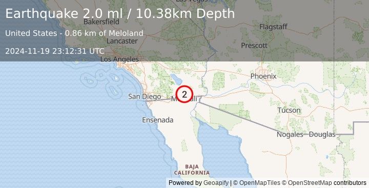 Earthquake 7 km W of Holtville, CA (2.0 ml) (2024-11-19 23:12:31 UTC)