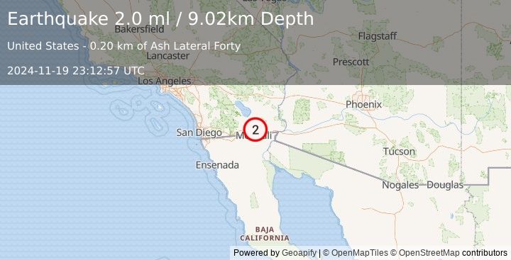 Earthquake 6 km SW of Holtville, CA (2.0 ml) (2024-11-19 23:12:57 UTC)