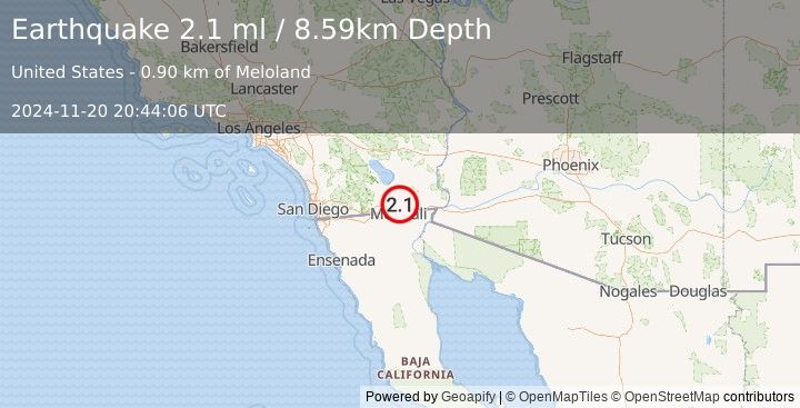 Earthquake 6 km WSW of Holtville, CA (2.1 ml) (2024-11-20 20:44:06 UTC)