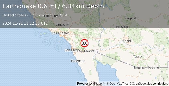 Earthquake 6 km SW of Salton City, CA (0.6 ml) (2024-11-21 11:12:36 UTC)