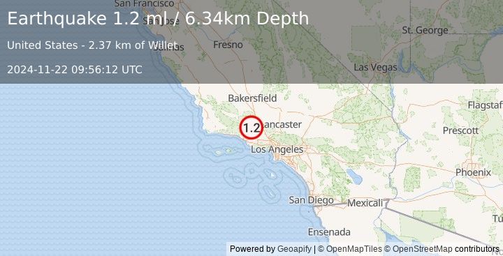 Earthquake 24 km NE of Ojai, CA (1.2 ml) (2024-11-22 09:56:12 UTC)