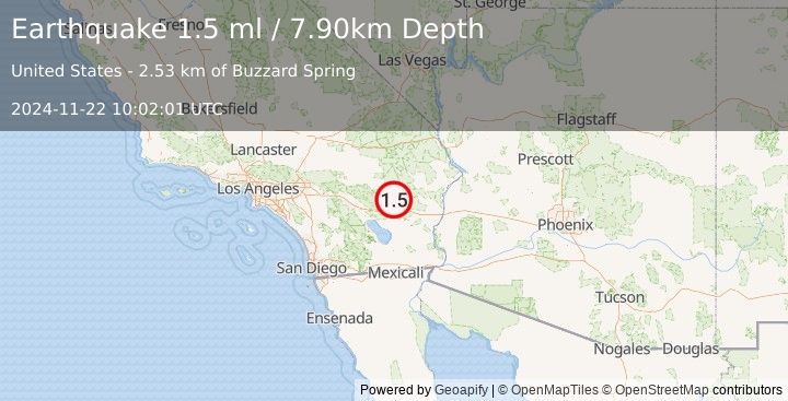 Earthquake 18 km NW of Desert Center, CA (1.5 ml) (2024-11-22 10:02:01 UTC)