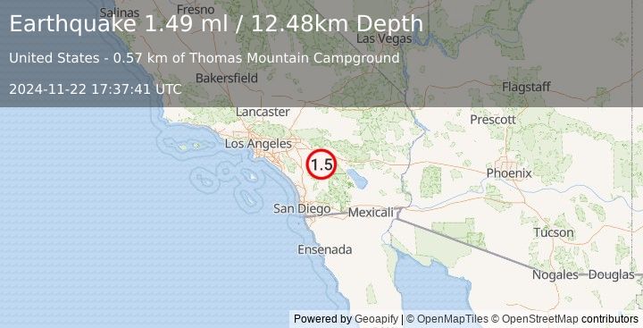 Earthquake 8 km N of Anza, CA (1.5 ml) (2024-11-22 17:37:41 UTC)