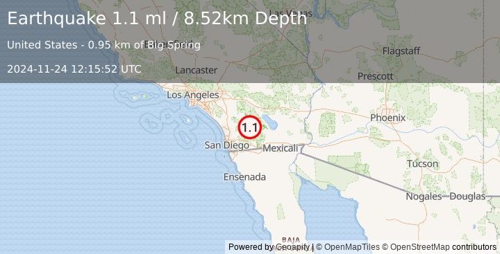 Earthquake 9 km SW of Borrego Springs, CA (1.1 ml) (2024-11-24 12:15:52 UTC)