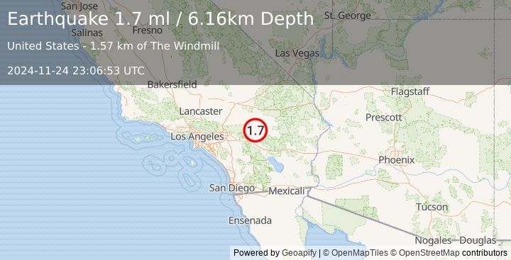 Earthquake 11 km N of Yucca Valley, CA (1.7 ml) (2024-11-24 23:06:53 UTC)