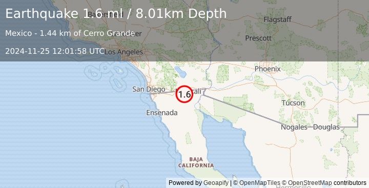 Earthquake 7 km SW of Progreso, B.C., MX (1.6 ml) (2024-11-25 12:01:58 UTC)