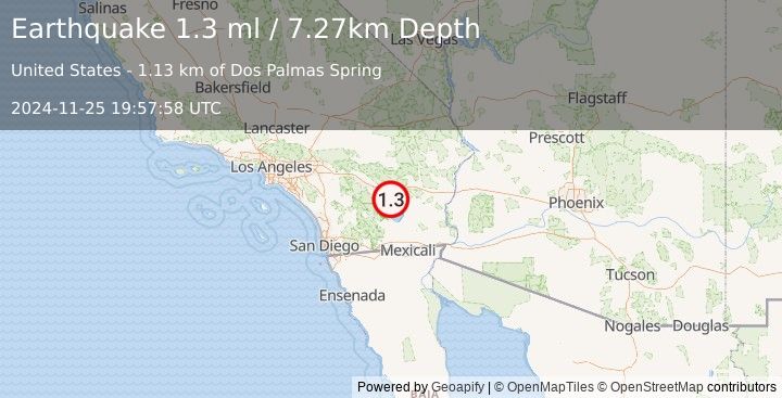 Earthquake 12 km ESE of North Shore, CA (1.3 ml) (2024-11-25 19:57:58 UTC)