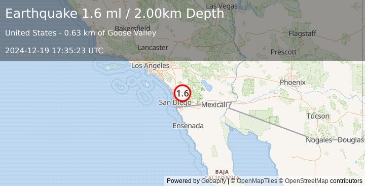 Earthquake 2 km NE of Ramona, CA (1.6 ml) (2024-12-19 17:35:23 UTC)