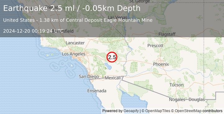 Earthquake 20 km NW of Desert Center, CA (2.5 ml) (2024-12-20 00:19:24 UTC)