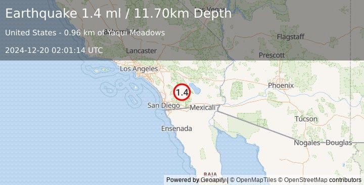 Earthquake 8 km S of Borrego Springs, CA (1.4 ml) (2024-12-20 02:01:14 UTC)