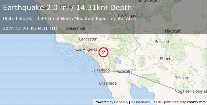 Earthquake 6 km NNE of San Jacinto, CA (2.0 ml) (2024-12-20 05:04:16 UTC)