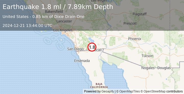 Earthquake 16 km W of Imperial, CA (1.8 ml) (2024-12-21 13:44:00 UTC)