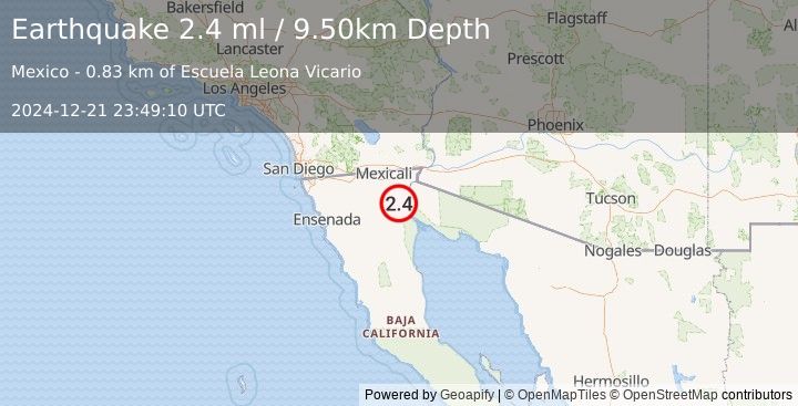 Earthquake 10 km S of Alberto Oviedo Mota, B.C., MX (2.4 ml) (2024-12-21 23:49:10 UTC)