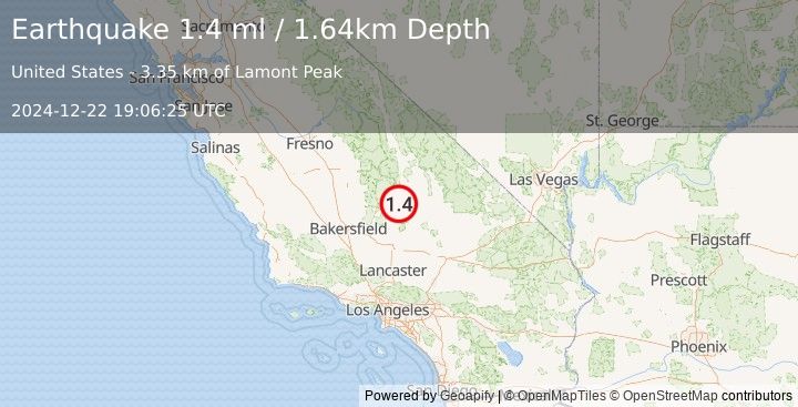 Earthquake 20 km SSW of Little Lake, CA (1.4 ml) (2024-12-22 19:06:25 UTC)