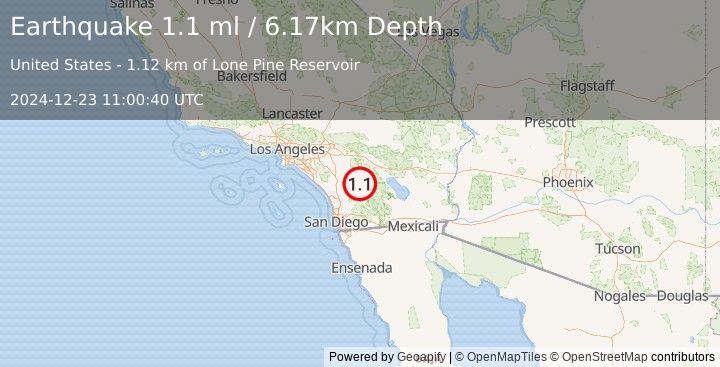 Earthquake 15 km N of Warner Springs, CA (1.1 ml) (2024-12-23 11:00:40 UTC)