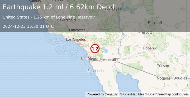 Earthquake 15 km N of Warner Springs, CA (1.2 ml) (2024-12-23 15:30:01 UTC)