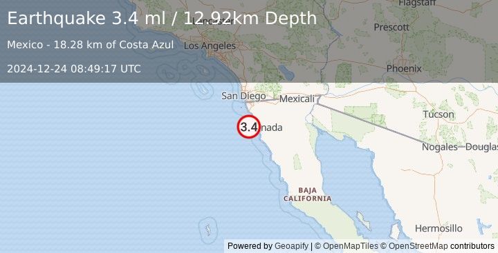 Earthquake 30 km W of El Sauzal, B.C., MX (3.4 ml) (2024-12-24 08:49:17 UTC)