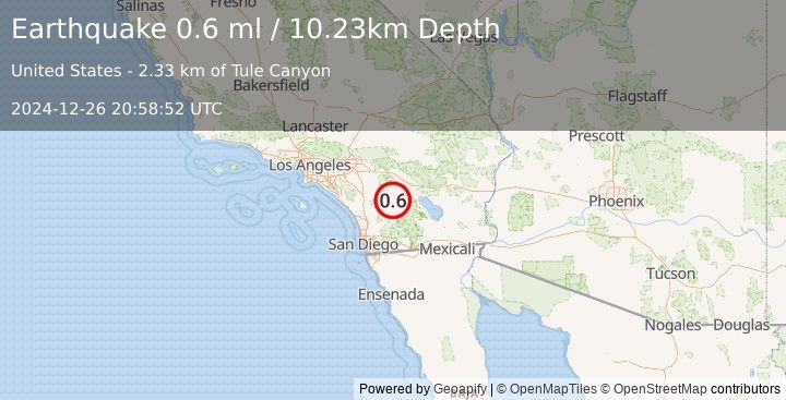 Earthquake 14 km SE of Anza, CA (0.6 ml) (2024-12-26 20:58:52 UTC)