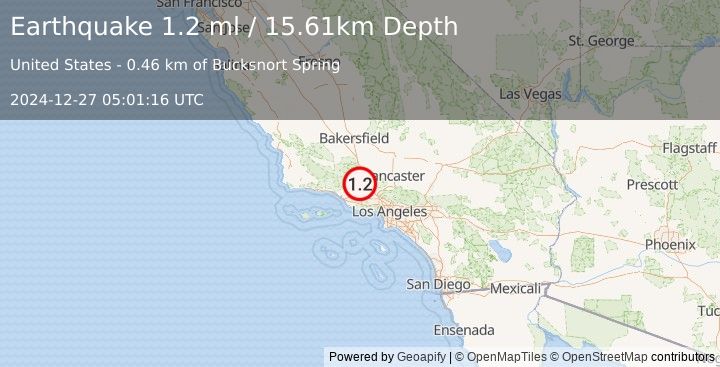 Earthquake 17 km N of Fillmore, CA (1.2 ml) (2024-12-27 05:01:16 UTC)