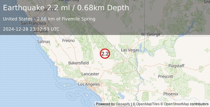 Earthquake 38 km ENE of Trona, CA (2.2 ml) (2024-12-28 23:32:53 UTC)