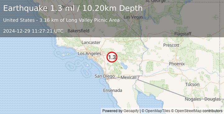 Earthquake 11 km W of Palm Springs, CA (1.3 ml) (2024-12-29 11:27:21 UTC)