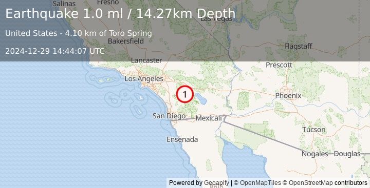 Earthquake 18 km ESE of Anza, CA (1.0 ml) (2024-12-29 14:44:07 UTC)